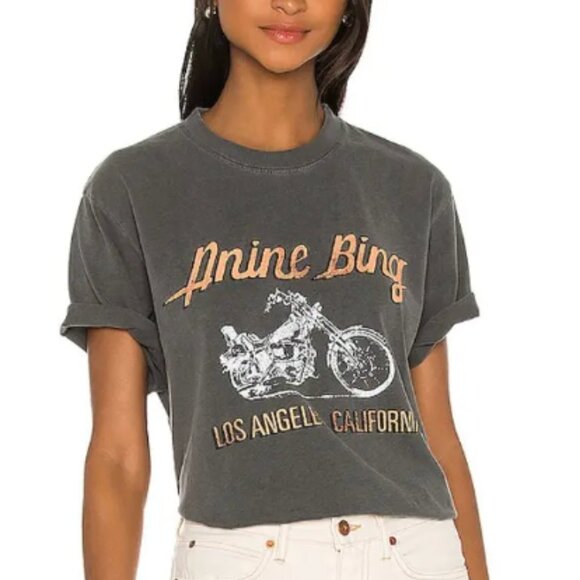 Anine Bing Tops - Anine Bing - Lili gun powder motorcycle tee in grey